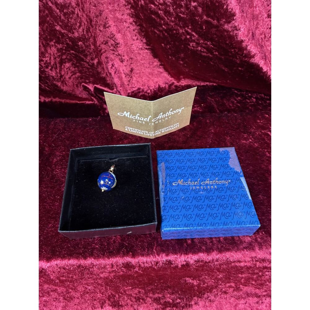 Vintage 14K Yellow Gold Pendant Lapiz Lazuli World Globe Michael Anthony Jeweler